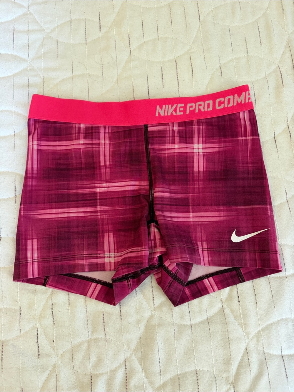 Nike Pro Combat Pink Plaid Performance Shorts